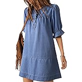 Dokotoo Women's Denim Dress 2026 Babydoll Dress Casual Ruffle Short Sleeve Button Jean Dresses