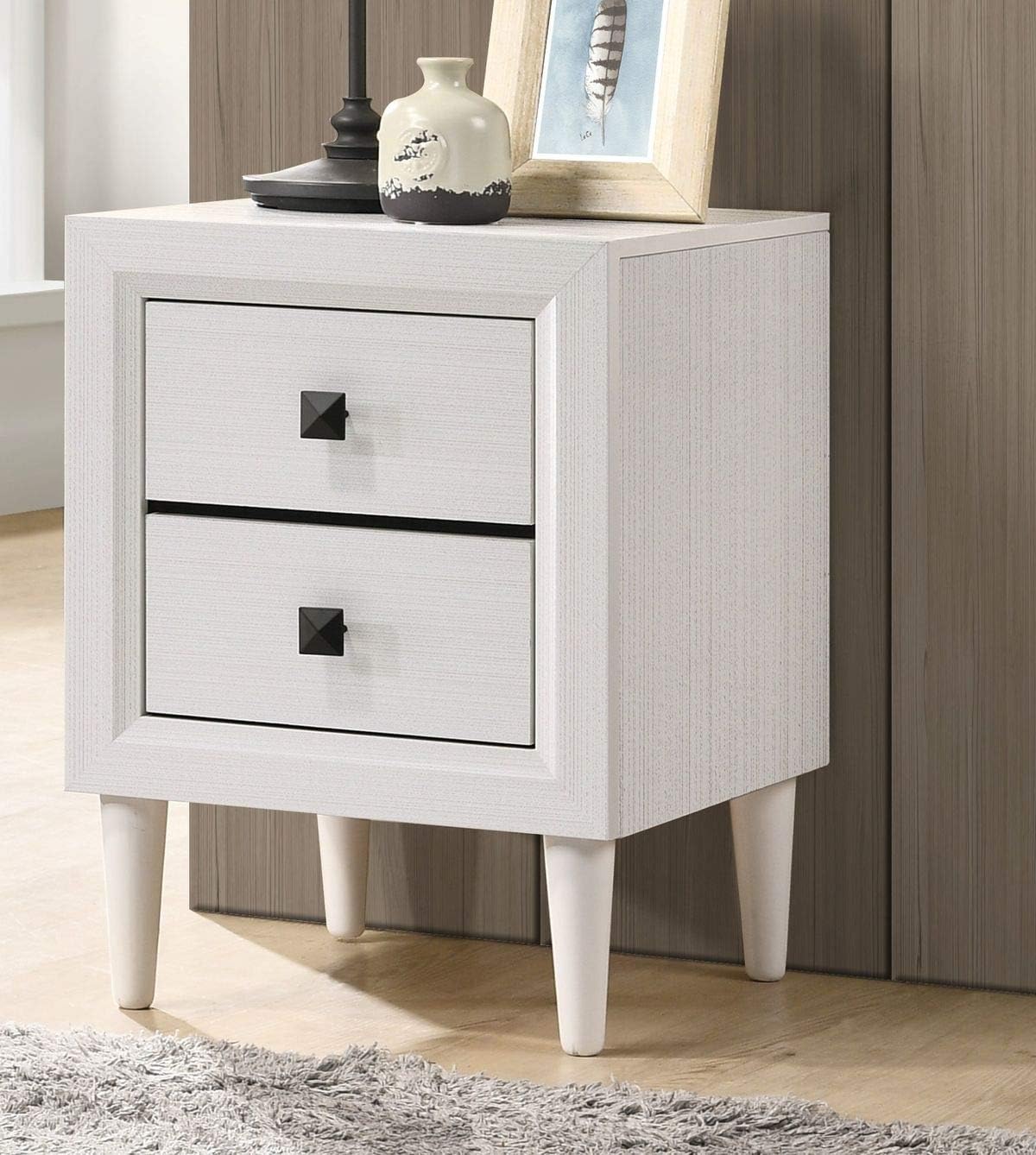 Depointer Life 2 Drawers Nightstand,Wood Bedside Storage Cabinet, Accent End Side Table Chest, Perfect for Home Furniture, Bedroom Living Room Accessories,White