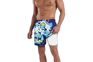 QRANSS Mens Swim Trunks Compression Liner Quick Dry 5.5'' Swimwear Swim Shorts with Boxer Brief Lined