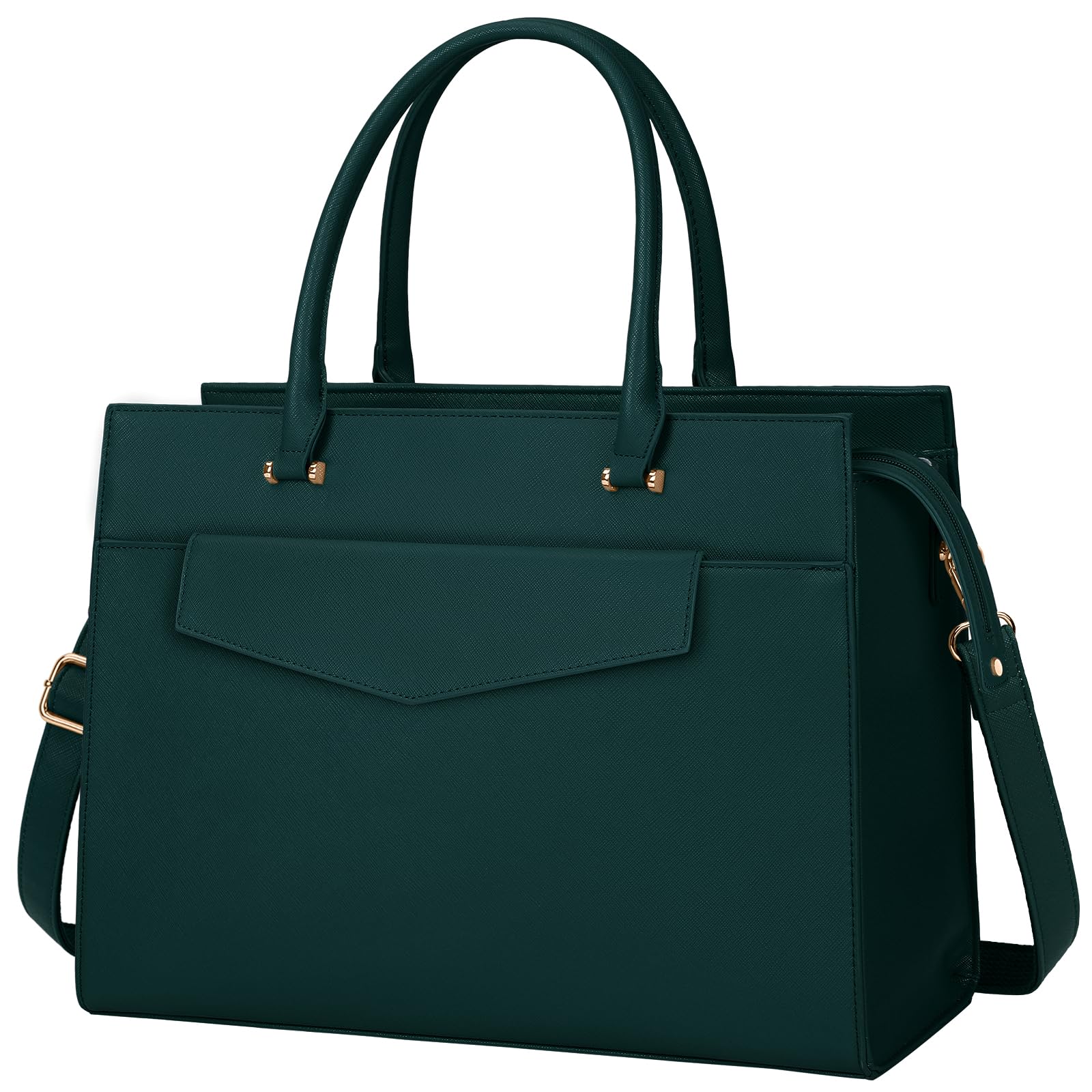 RAINSMORE Laptop Bags for Women 15.6 Inch Ladies Tote Bag Leather Designer Laptop Handbag Large Work Bag with Envelope Clutch Bag for Office School Dark Green