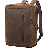 TIDING Leather 15.6" Laptop Backpack Convertible Business Briefcase Crossbody Shoulder Messenger Bag, Brown