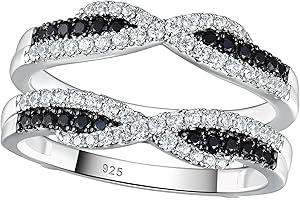 SHELOVES JEWELRY SHELOVES Ring Enhancer for Engagement Rings Black White Cubic Zirconia Wedding Bands 925 Sterling Silver 5-10