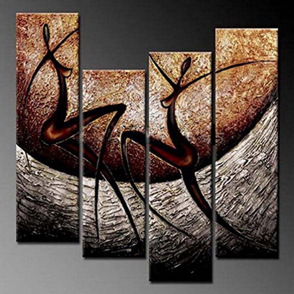 Amazon Com Outh African Dancers Abstract Oil Paintings On Canvas Modern Canvas Wall Art Contemporary Artwork For Wall Decorations Home Decor 4 Panel Set Paintings