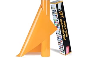 RENLI·TONG RENLITONG Yellow Orange Iron on Vinyl - 12Inch by 5ft Roll HTV Heat Transfer Vinyl for T-Shirt HTV Rolls for All Cutter Machine - Easy to Cut & Weed for Heat Transfer Design
