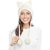 Bellady Winter Cute Cat Ears Knit Hat Ear Flap Crochet Beanie Hat