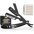 Utopia Care Professional Barber Straight Edge Razor Safety with 100-Pack Blades - 100 Percent Stainless Steel (Black)