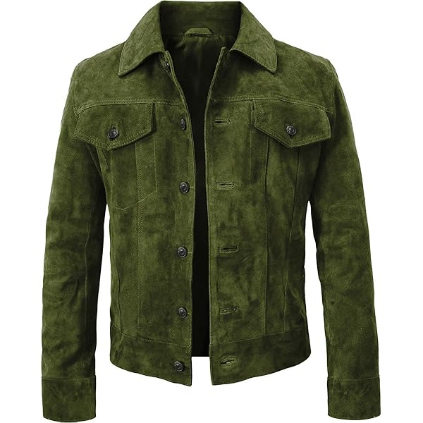 Trucker Jacket - Mens Black Genuine Suede Leather Bomber Jacket, X