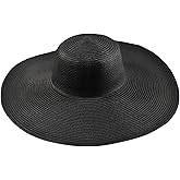Women Wide Brim Straw Hat Travel Foldable Cap Sun Hat Summer Beach Sun Hat Holiday Swim Garden Straw Hat (Black)