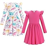 FYMNSI Kids Girls 2 Pack Long Sleeve Dress Toddler Fall Winter Clothes Butterfly Floral Ruffle Casual Holiday Dresses