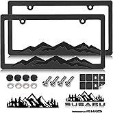 GNSZSN Mountain License Plate Frames - 2 Pack Black Plastic Car Tag Frame with 3D Mountain Design, Included Mountain Vinyl Sticker, Screws & Caps