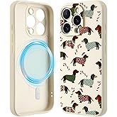 Idocolors Cute Christmas Dachshund Case for iPhone 16 Pro Max 6.9", White Xmas Phone Case, Compatible with MagSafe, Soft Liquid Silicone Phone Cover with Camera Lens Full Protection
