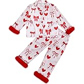Kuriozud Toddler Kids Girl Mardi Gras Satin Silk Pajamas Little Girl Feather Trim Sleeve Carnival Pajama Set Nightgown Pjs