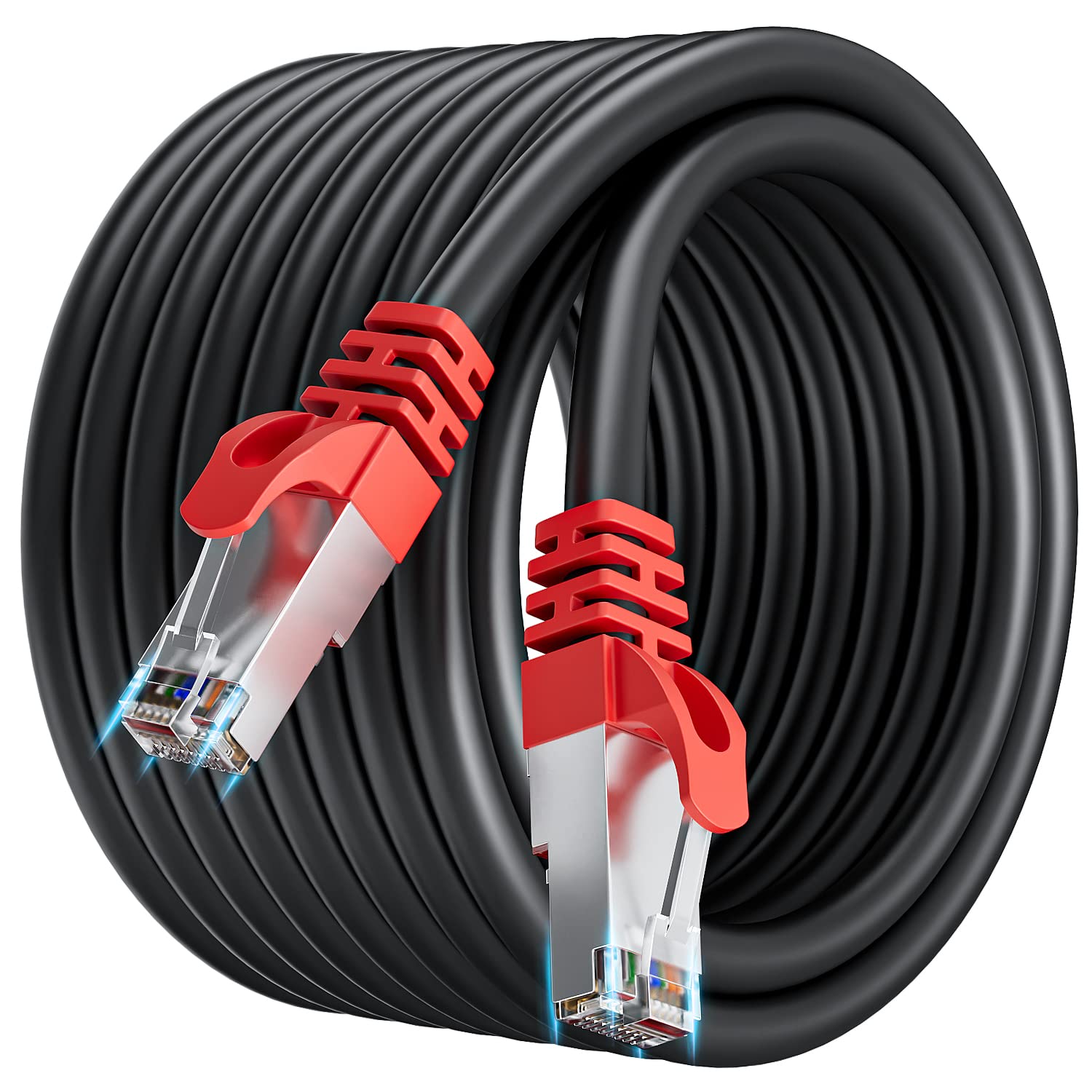 Soibke Ethernet Cable 10m Cat 7, High Speed SFTP Shielded Long Internet Network Cable Outdoor Indoor, RJ45 Black Gigabit 10Gbps 600MHz LAN Patch Cord for Switches Modems — image 1