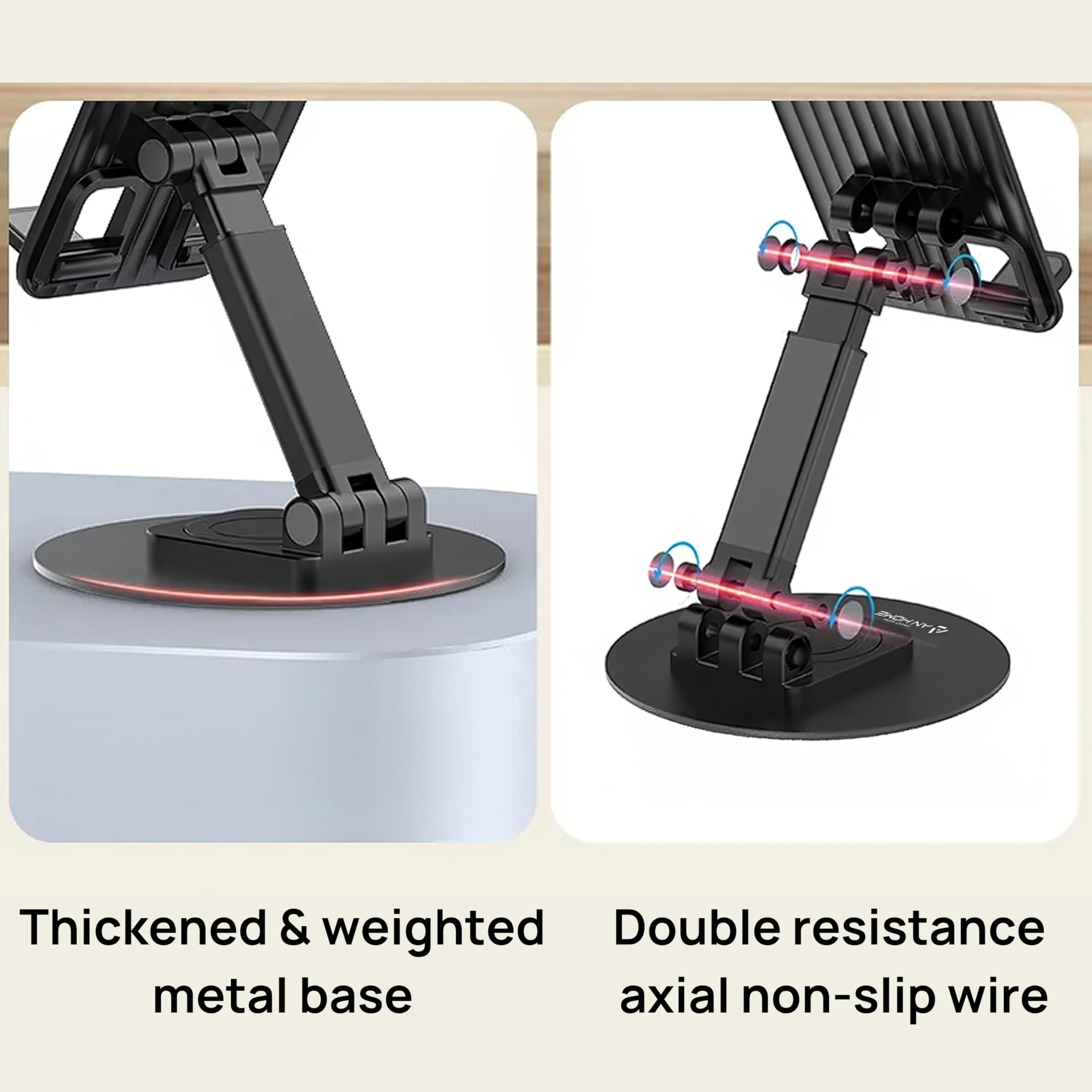 AnHome Cell Phone Stand Holder for Desk Cellphone Stands Holders Desktop 360 Rotatable Height Adjustable Foldable Phone Stand for Recording Charger Compatible with iPhone Samsung and Other Phone