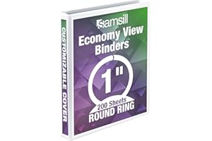Samsill 1 Inch 3 Ring Binder, Made in USA, Economy Round Ring, Clear View Cover, 200 Sheet Capacity - for School, Home, Office - White