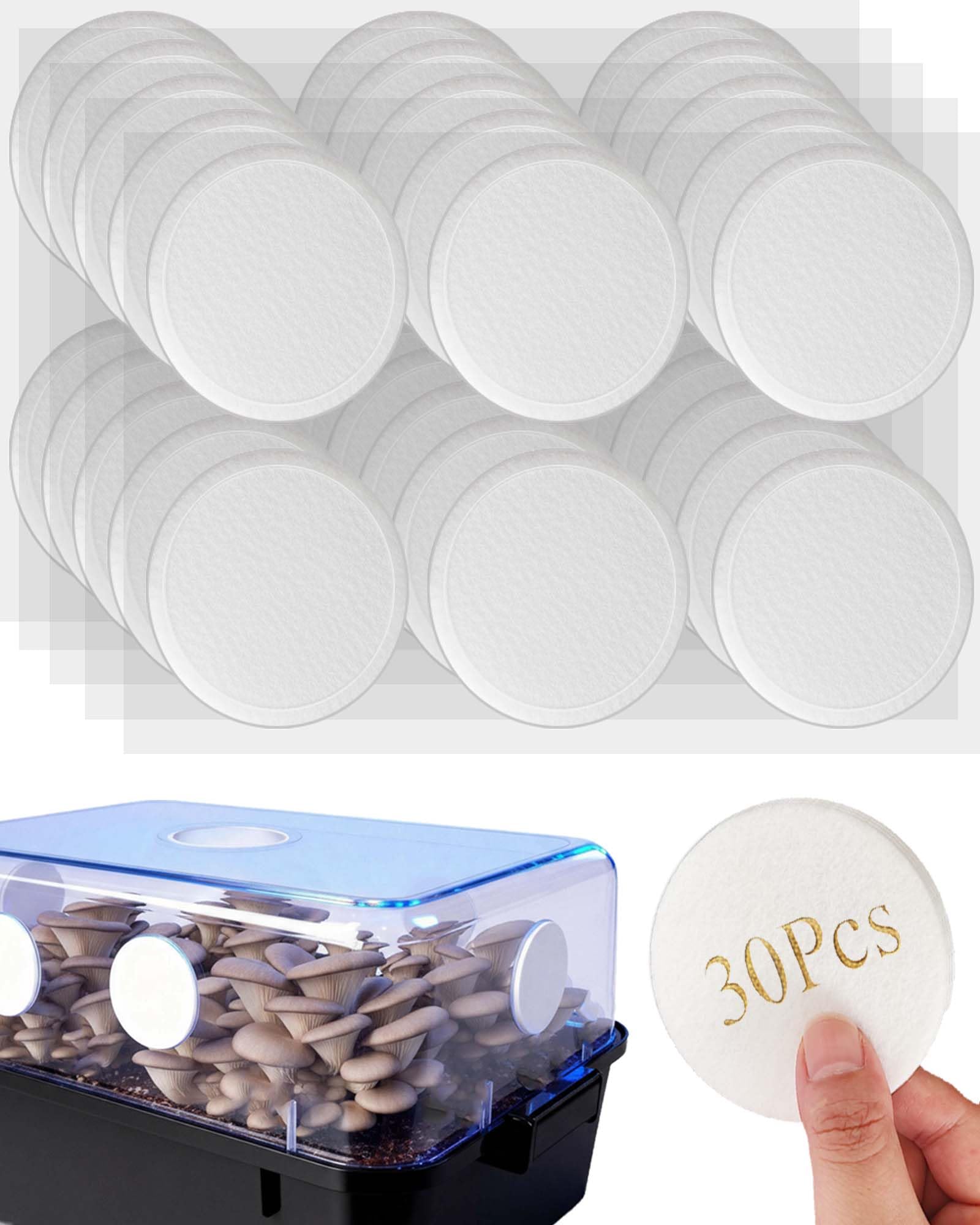 Photo 1 of 30Pcs Premium Monotub Filter Disks 2.88IN, 0.078IN Thick Ultra-Breathable Synthetic Filter Patches with Strong Adhesive, for Mushroom Growing Supplies, Fits 28QT/44QT/66QT & DIY Monotubs