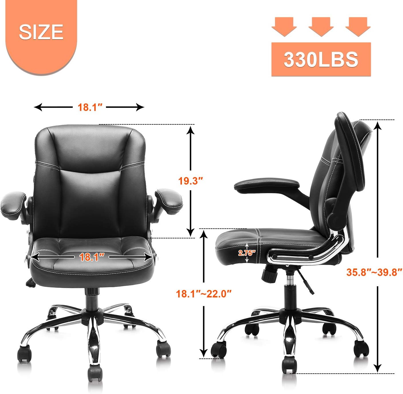 Mid-Back Ergonomic Office Faux PU Leather Chair Executive Computer Desk Chairs Managerial Executive Chairs: Furniture & Decor