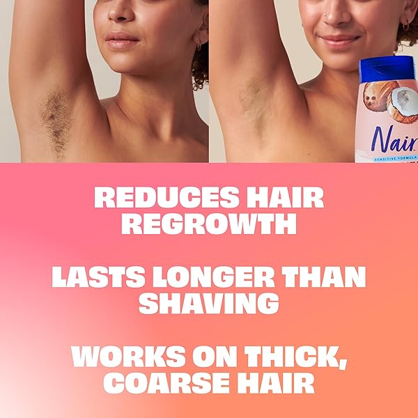 NAIR SENSITIVE SHOWER CREAM HAIR REMOVER WITH NATURAL COCONUT OIL AND VITAMIN E, BODY HAIR REMOVAL CREAM, 12 OZ