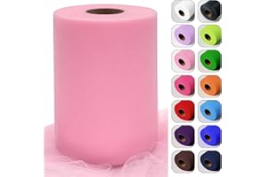 LUCEINVITA Pink Tulle Fabric Roll 6 Inch by 100 Yards (300 feet) Sheer Tulle Netting Spool Tulle Ribbon for Tutu Skirt Gift Wrapping Wedding Valentine's Day Baby Shower Party Decorations DIY Crafts