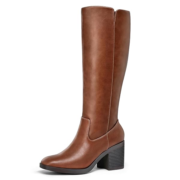 MYSOFT WOMEN’S KNEE HIGH BOOTS SQUARE TOE CHUNKY BLOCK STACKED HEEL TALL BOOTS WITH SIDE ZIPPER