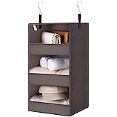 GRANNY SAYS 3-Shelf Closet Organizers and Storage, Foldable Hanging Closet Organizer, Hanging Closet Shelves with 2 Metal Hooks, Leak-Proof Hanging Shelves for Closet, Bedroom, RV, Camper, Dark Brown