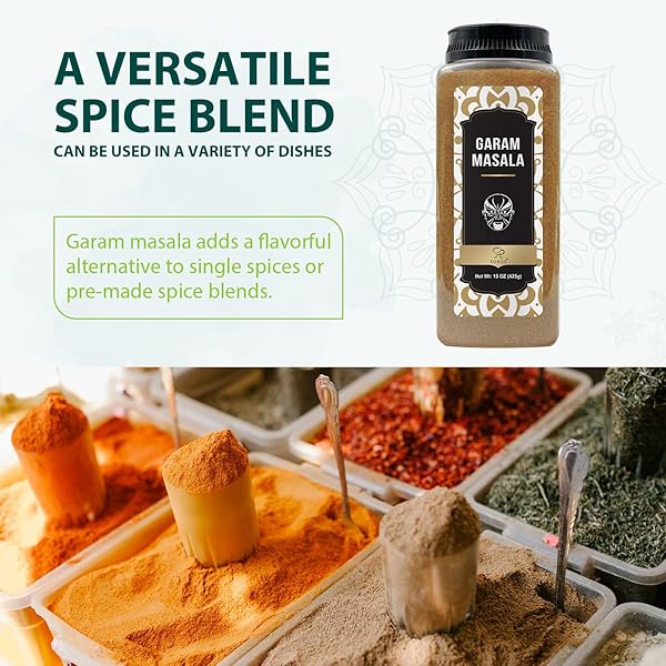 SOEOS GARAM MASALA, 15 OZ (425G), GARAM MASALA POWDER, INDIAN 8-SPICE BLEND, SALT-NO, VEGAN, NO COLORS, GLUTEN FRIENDLY, NON-GMO, MASALA SEASONING, GARAM MASALA BULK