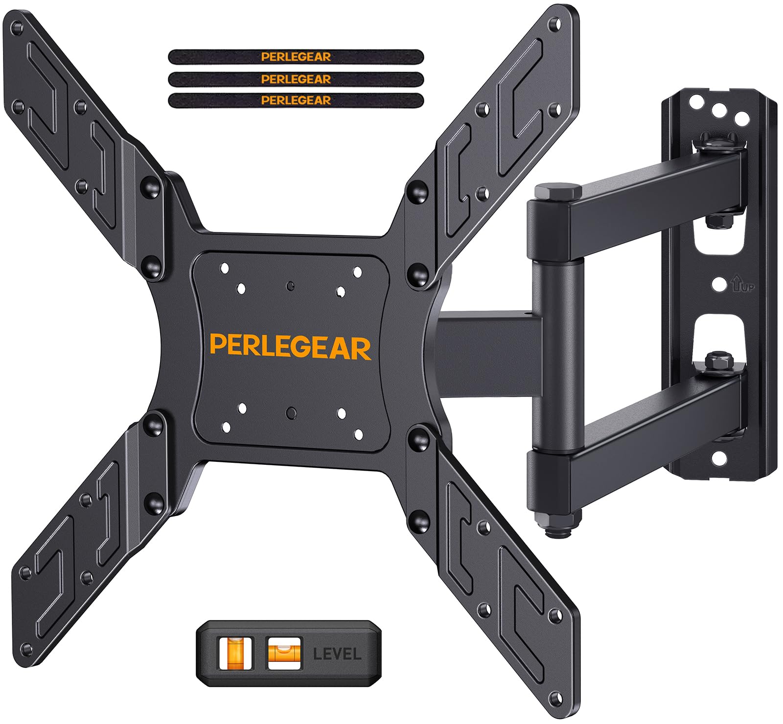 Perlegear TV Wall Bracket for 26-60 Inch Flat & Curved TVs up to 45kg, Swivels Tilts Extends TV Wall Mount, VESA 75x75mm up to 400x400mm, PGMFK6
