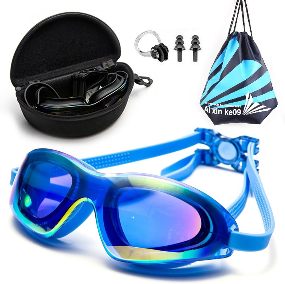 DofooU Swim Goggles, Swimming Goggles No Leaking Anti Fog UV Protection Wide View, Swim Goggles for Adult Men Women Youth, Swimming Goggles with Free Protection Case, Nose Clip, Ear Plugs, Backpack