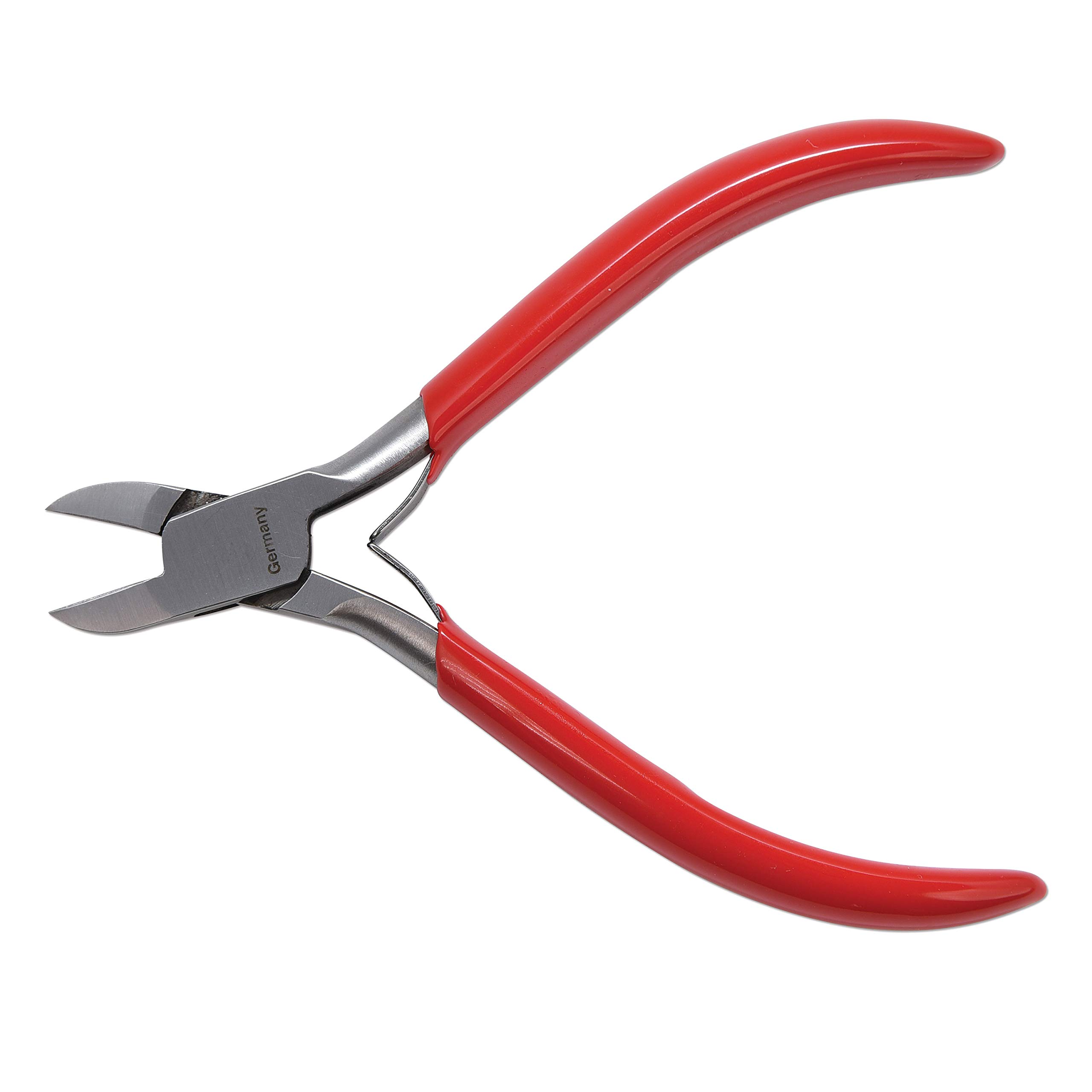 The Beadsmith Platinum Series German Semi-Flush Sidecutter, 4.75 inches (120mm) with Polished Steel Head, red PVC Comfort Grip Handle and Double-Leaf Spring, Tool for Jewelry Making
