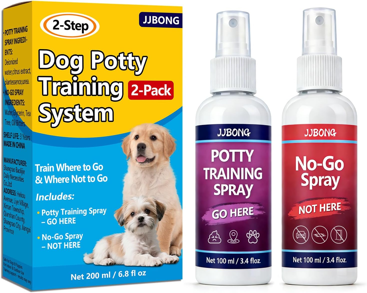 JJBONG Potty Training Spray for Dogs, Puppy Potty Training Spray, Includes Here Potty & Not Here Training Spray, Puppy Pee Spray, Helps Dogs Develop Proper Potty Habitss, 6.8 Fl Oz (Pack of 2).