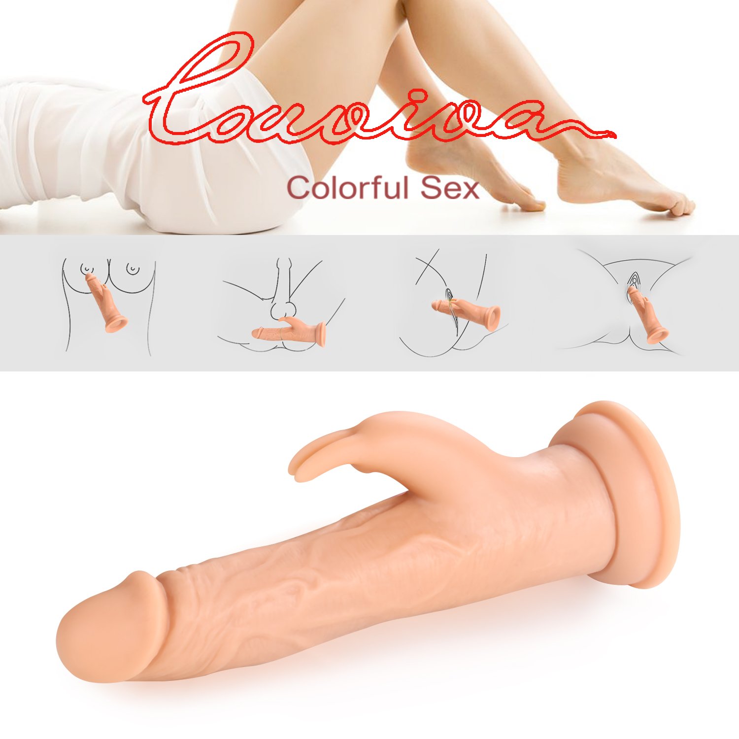 Dildo Vibrator, Louviva realistischer Vibrator, medizinisches Silikon, Rabbit Virbrator Dual Motor, G-Punkt und Klitrios Stimulation, 100% Wasserdicht