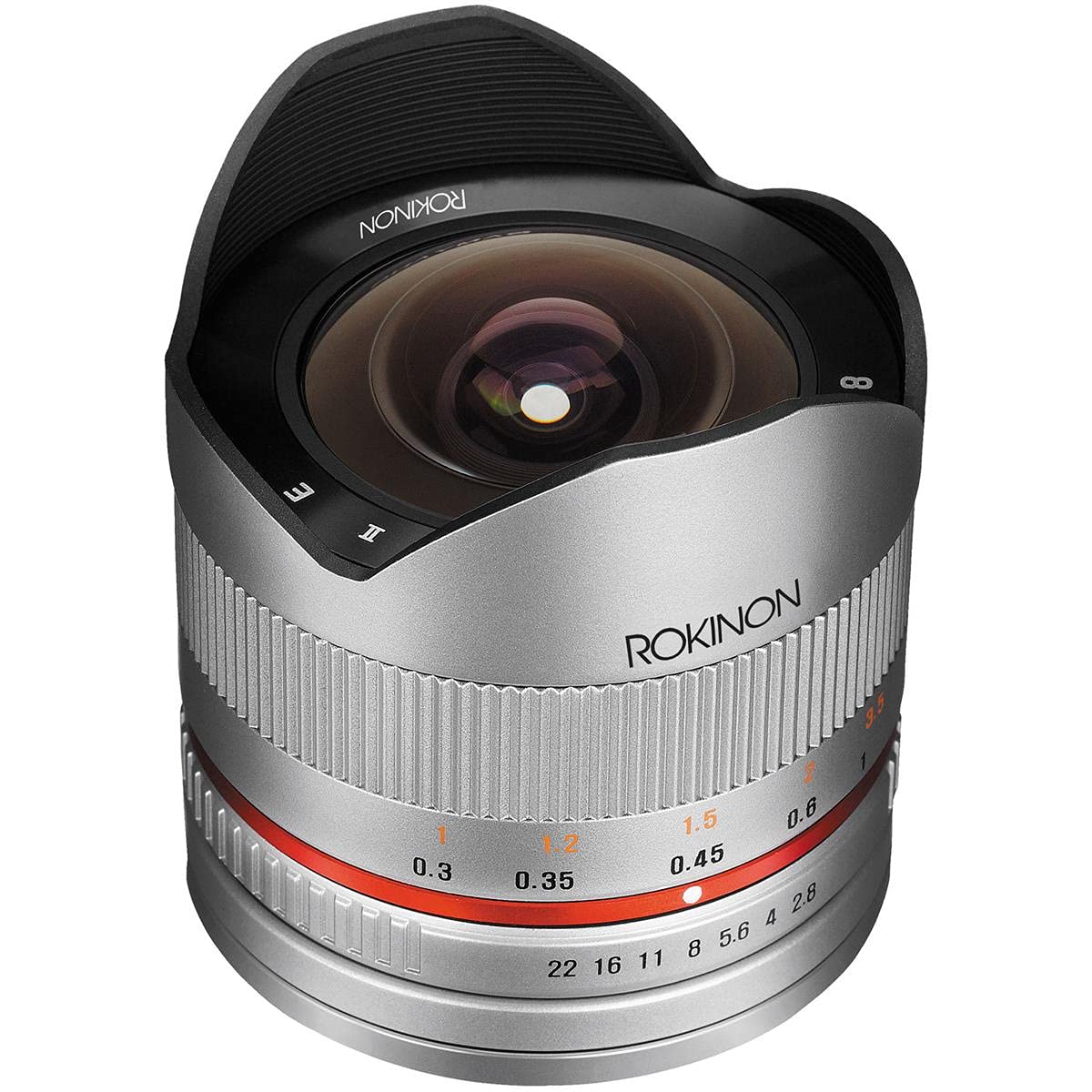 Lente ojo de pez Rokinon RK8MS 8 mm F2.8 para Sony E (Plata)