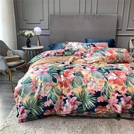 AMWAN Tropical Floral King Duvet Cover 