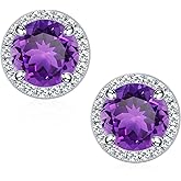 SMILEST Gifts for Her - 925 Sterling Silver Halo Birthstone Earrings, Round Cut Birthstone Stud Earrings Anniversary Birthday Gifts for Women Mom Wife Daughter Girlfriend Grandma
