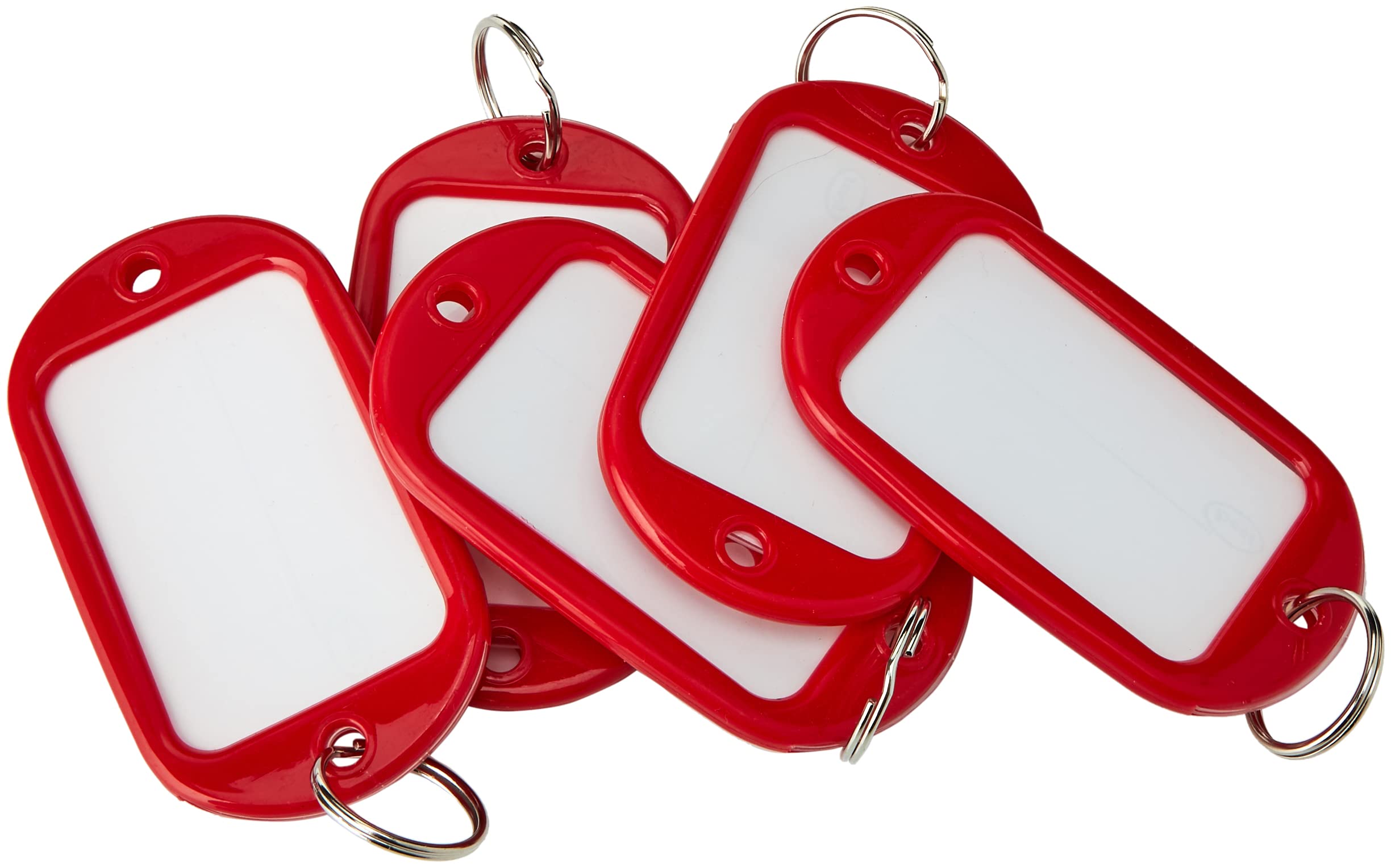 Merriway BH04021 (5 Pcs) Red Key Ring Luggage Tags with Card Inserts, 95mm x 53mm (3.3/4 inch x 2.1/8 inch) - Pack of 5 Pieces