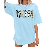 SFHFY Oversized Mama Shirts Women: Mom Life T-Shirt Loose Mama Bow Tshirt | Casual Mama Letter Print T Shirt Boy Mom Graphic Tee Mommy Tshirts Vintage Vacation Holiday Tops