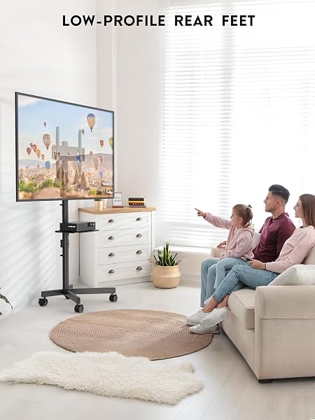 BONTEC MOBILE TV STAND FOR 23-65 INCH TVS, ROLLING TV STAND WITH LOCKING WHEELS, ADJUSTABLE HEIGHT, MEDIA SHELF, OUTDOOR TV STAND MAX VESA 400X400MM, HOLDS UP TO 88LBS