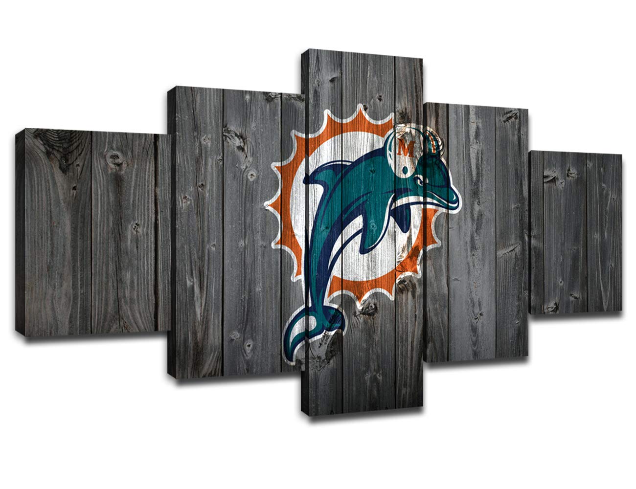 Miami Dolphins NFL Framed Wall Art Decor Modern Art Paintings 5 Piece Canvas Home Decoration Wall Picture Home Artwork American Football Prints Poster Ready to Hang(60''Wx32''H)