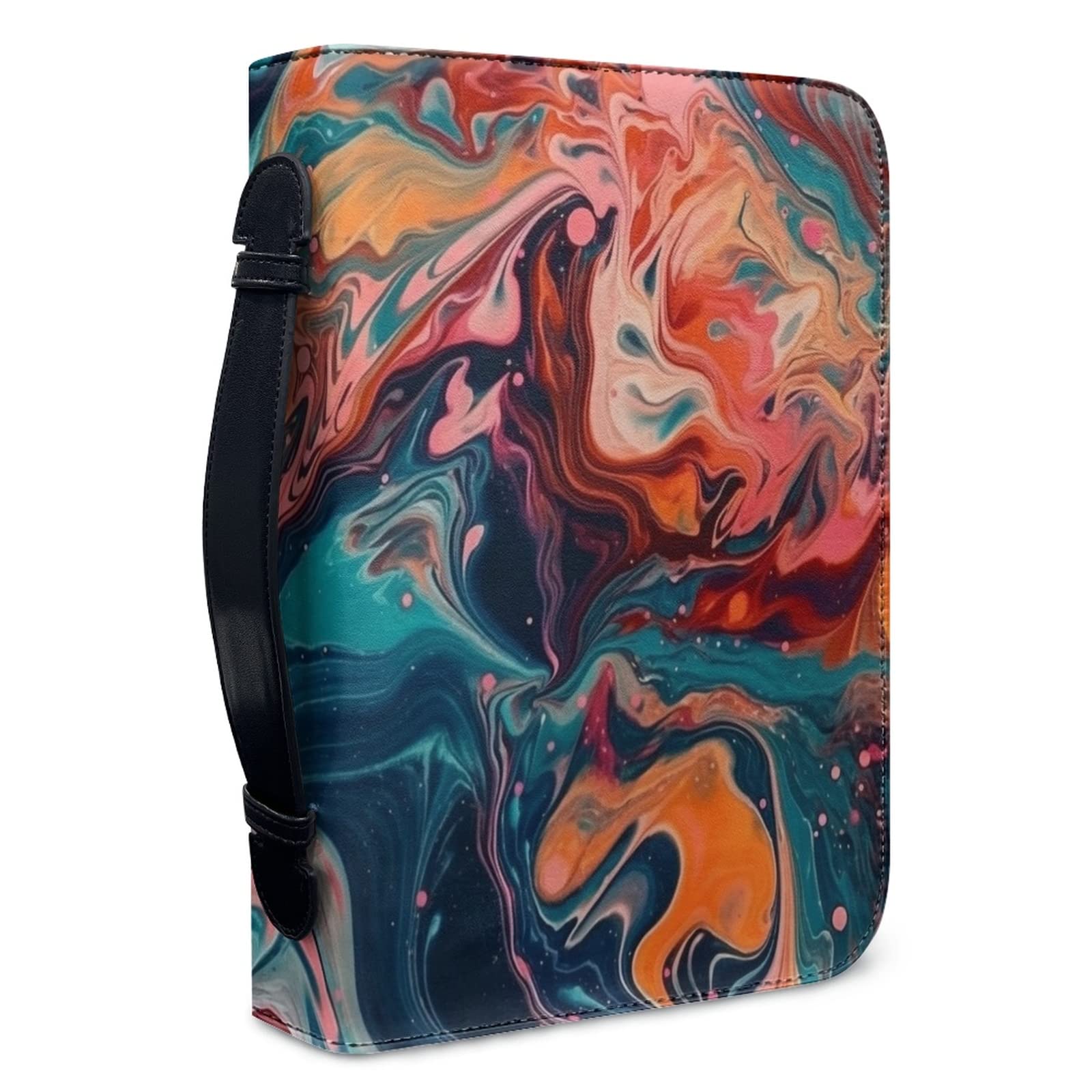 Kuiaobaty Teal Orange Portable Book Cover with Handle, Mens Church Bible Case for Storage, Book Cover Zipper and Inside Pockets