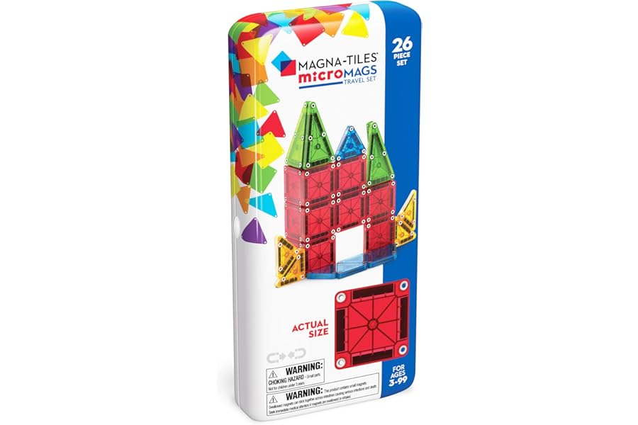MAGNA-TILES microMAGS 26-Piece Travel Magnetic Construction Set – Bold Colors, The Original Magnetic Building Brand