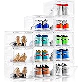 Clemate Upgraded X-Large Shoe Organizer,Shoe Storage Organizer,12 Pack,Shoe Box Clear Plastic Stackable,Drop Front Shoe Box with Clear Door, Shoe Containers For Sneaker Display,Fit up to US Size12