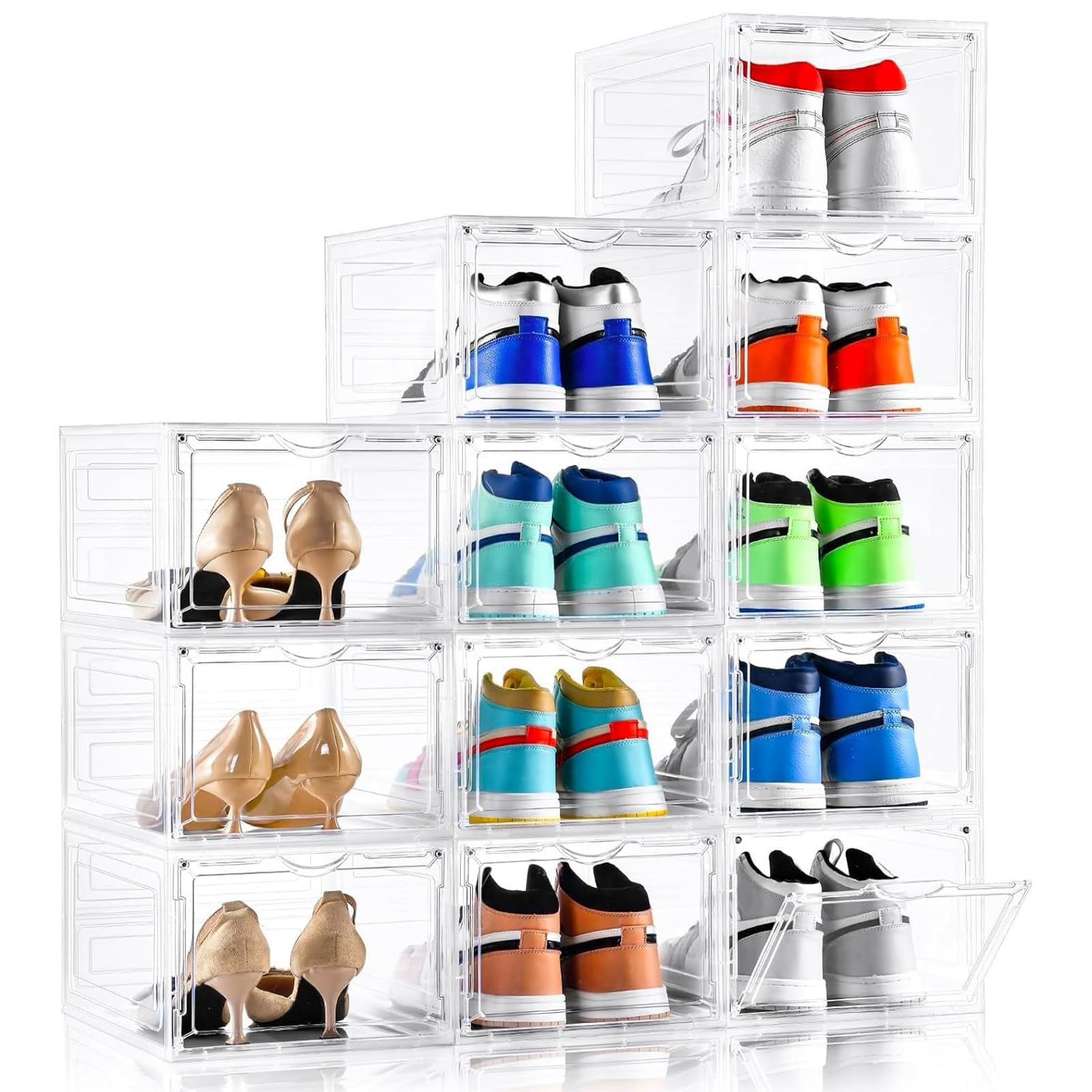 Photo 1 of ***FACTORY SEALED***Clemate Upgraded X-Large Shoe Organizer,Shoe Storage Organizer,12 Pack,Shoe Box Clear Plastic Stackable,Drop Front Shoe Box with Clear Door, Shoe Containers For Sneaker Display,Fit up to US Size13
