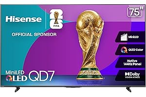 Hisense 75" Class QD7 Series Mini-LED 4K UHD Smart Fire TV (75QD7QF, 2025 Model) - QLED, Native 144hz, HDR10+, Dolby Vision, Dolby Atmos, Game Mode Pro, ALLM, Alexa Built in with Voice Remote, Black