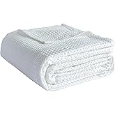 Simple&Opulence 100% Cotton Waffle Weave Throw Blanket 40"x50", Soft Lightweight Breathable Cozy Washed, Luxury Layer Blanket for Couch Bed Sofa, Farmhouse Home Decor for Adults All-Season, White