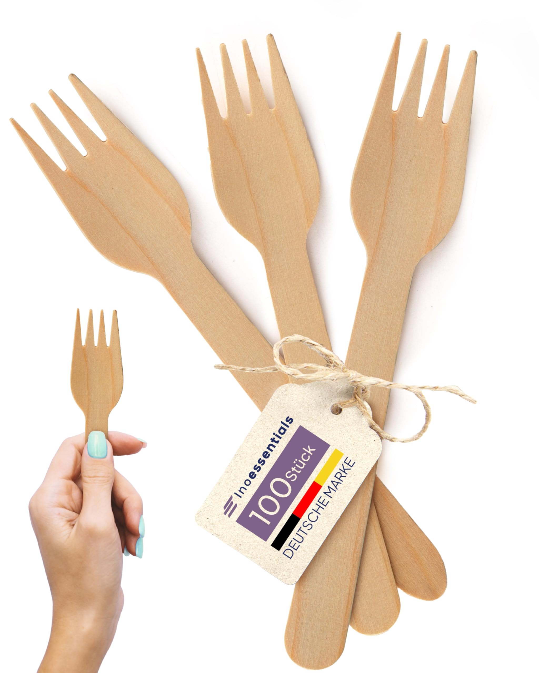 Inoverse Pack of 100 Wooden Forks, Length 15.8 cm, Disposable Wooden Cutlery, Biodegradable Disposable Cutlery, Cake Forks, Party Cutlery, Wooden Cutlery