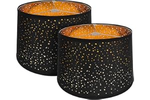 ALUCSET Black Lamp Shades Set of 2, Multifunctional Drum Lampshades with 𝐒𝐤𝐲 𝐒𝐭𝐚𝐫𝐬 Design, 13x14x10in Large Lamp Shade for Table Floor Lamp Chandelier, Assembly Required Replacement Lamp Cover