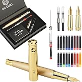 GC QUILL Fancy Fountain Pen Set – Fine and Medium Nibs, 18 Ink Cartridges, Ink Converter, Syringe Filler, Luxury Pen Gift for Men Women, Nice Pen for Writing Journaling (Gold)