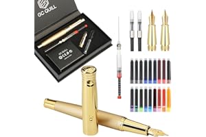 GC QUILL Fancy Fountain Pen Set – Fine and Medium Nibs, 18 Ink Cartridges, Ink Converter, Syringe Filler, Luxury Pen Gift for Men Women, Nice Pen for Writing Journaling (Gold)