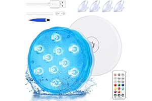 IDEALIFE Pool Lights, Rechargeable Submersible LED Lights with Strong Magnet Base, Suction Cups & Adhesive, RF Remote Pool Lights, IPX8 Waterproof RGB Color Changing Underwater Lights with Timing