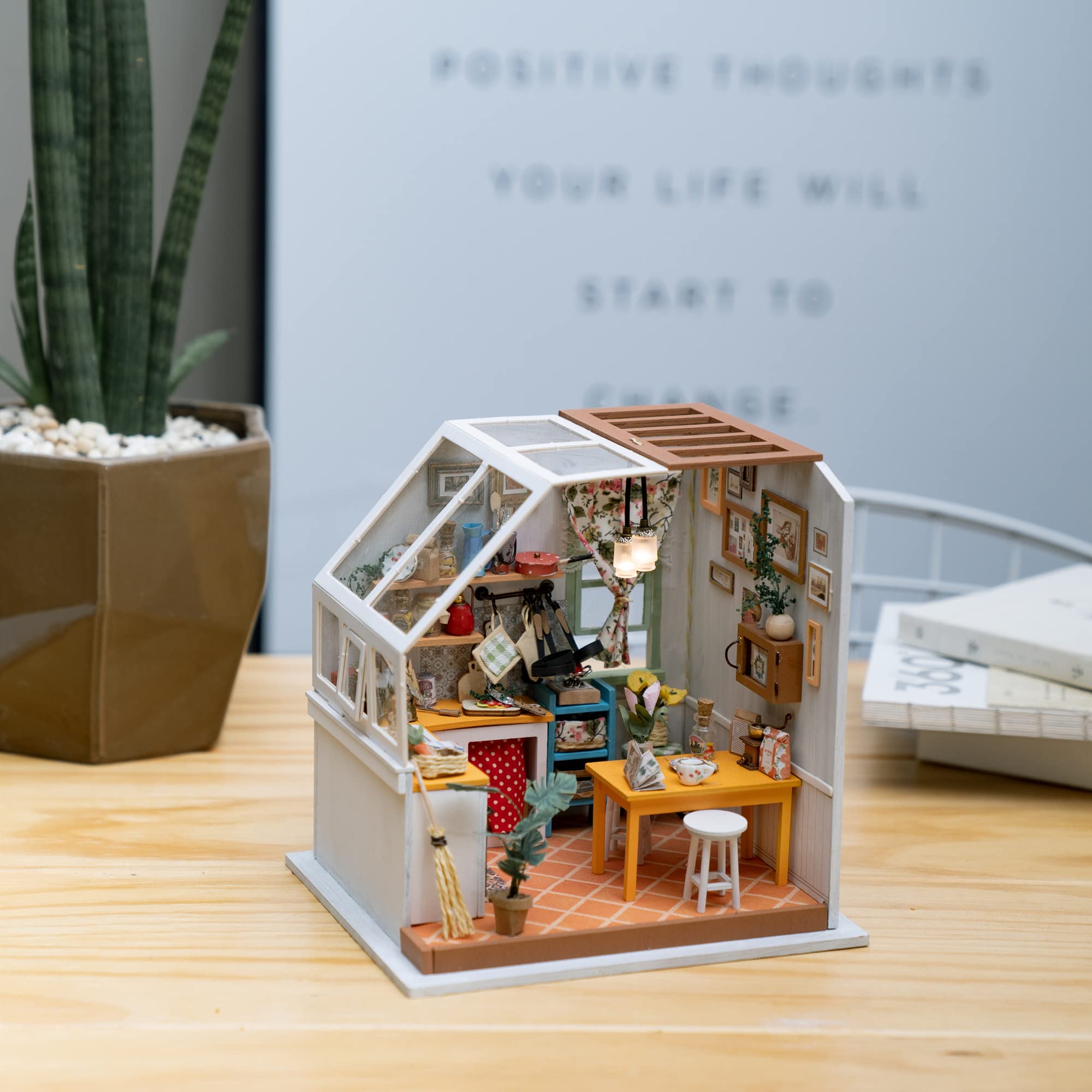 ROBOTIME Miniature House Kit DIY Mini Dollhouse with Furniture LED Light Model Craft Kitchen Assembly Toy Set Unique Gift